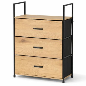 3 Drawer Dresser with Metal Frame for Bedroom Hallway, light wood
