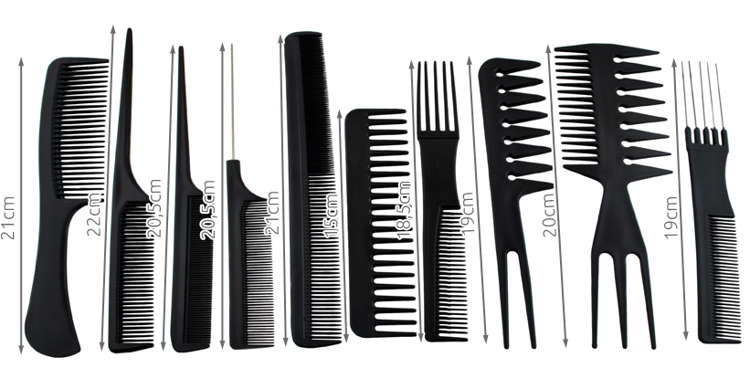Professional Hairdressing Combs, Set of 10 (1)