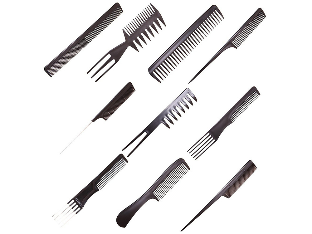 Professional hair comb set, 10 pcs with transparent case (2)