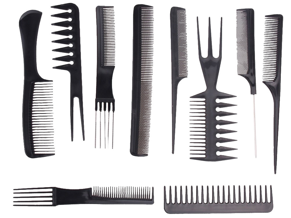 Professional hair comb set, 10 pcs with transparent case (3)