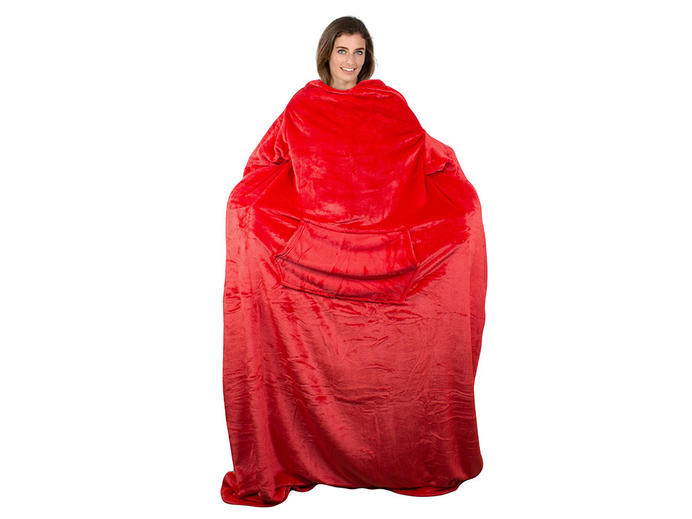 Warm Fleece Wearable Blanket with Sleeves 140x200 cm, Red (1)