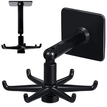 Rotating Utensil Hanger with 6 Hooks for Kitchen and Bathroom, Black