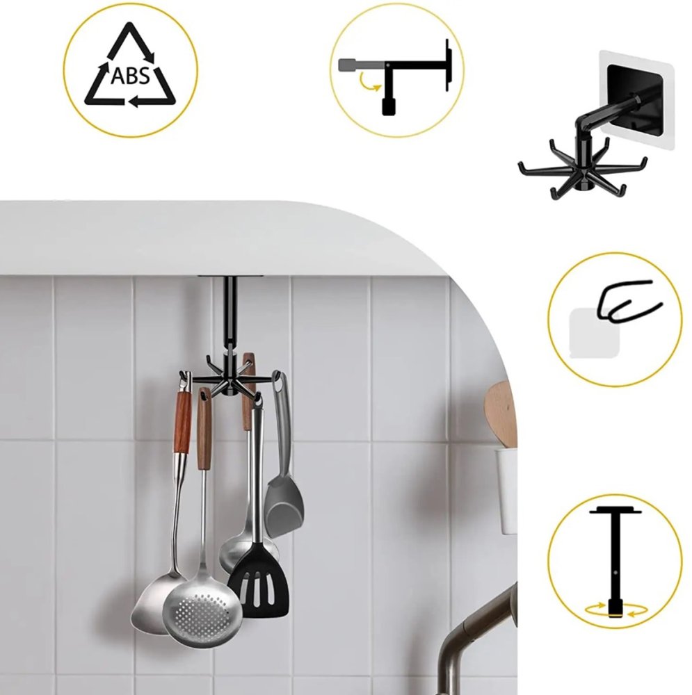 Kitchen Swivel Hanger with 6 Hooks, Black (1)