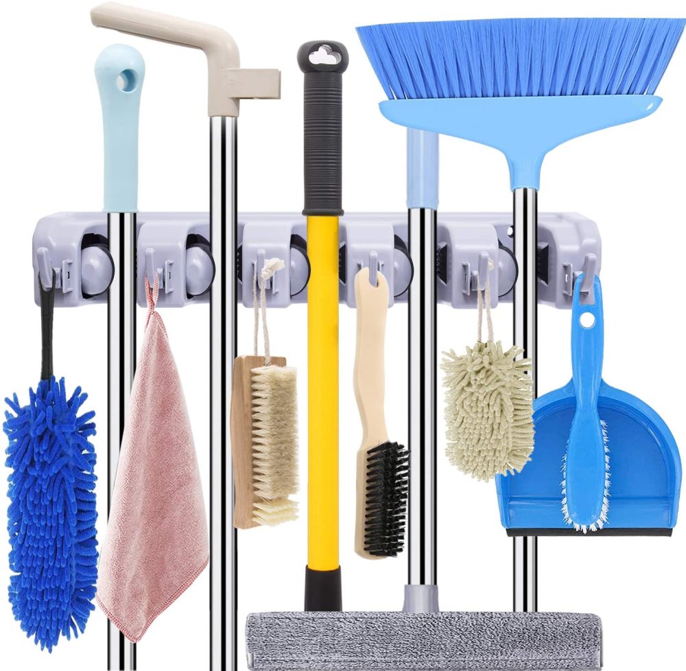 Wall-mounted Hanger House Cleaning Tool (mop, broom) Holder / Garden Tool Storage / Garage Organizer (2)