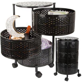 Kitchen shelf cabinet on wheels bookcase mobile cart table 3 levels basket