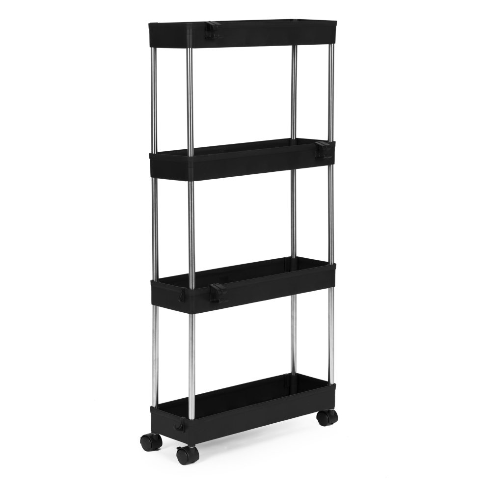 ModernHome 4-Tier Slim Bathroom Storage Cart with Wheels, Black (1)