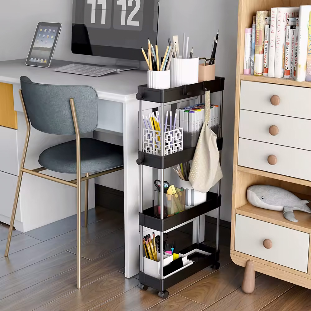 ModernHome 4-Tier Slim Bathroom Storage Cart with Wheels, Black (0)