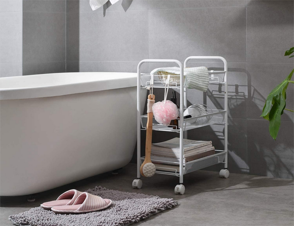 Bathroom Shelf Kitchen Cabinet on Wheels Metal Rack Three Levels (0)