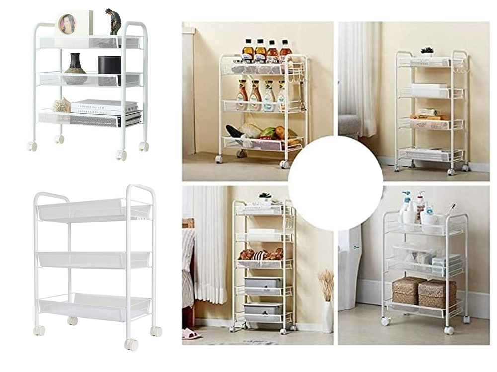 Bathroom Shelf Kitchen Cabinet on Wheels Metal Rack Three Levels (3)