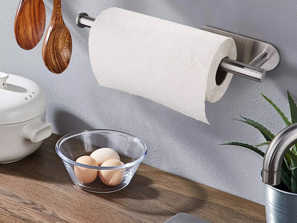 Self-Adhesive Paper Towel Holder Wall Mount for Kitchen, Silver (0)