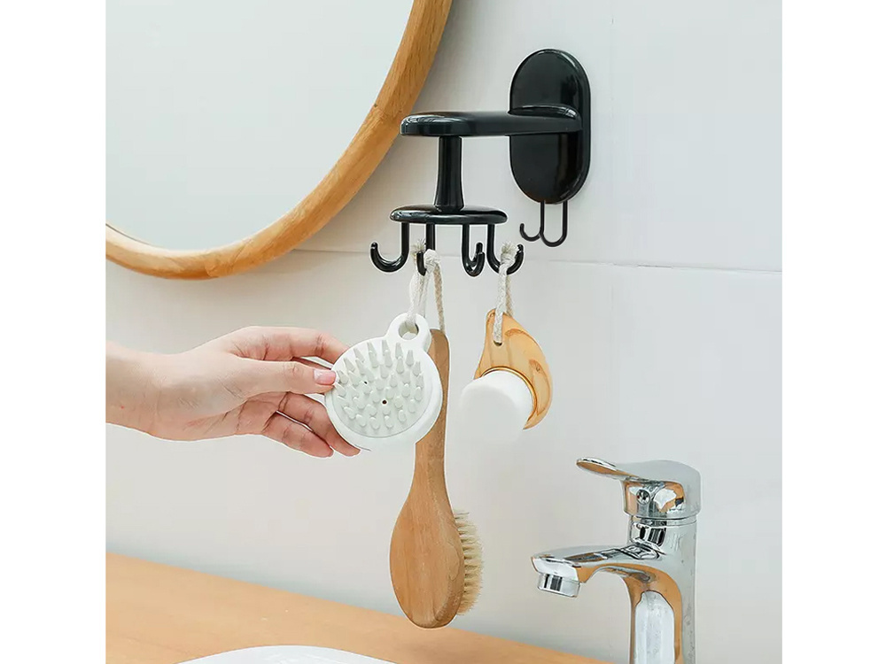 Rotating Utensil Hanger with 8 Adhesive Hooks, Black (3)