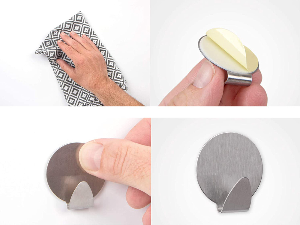 Stainless Steel Self Adhesive Hooks for Wall 4 Pack, Silver (2)