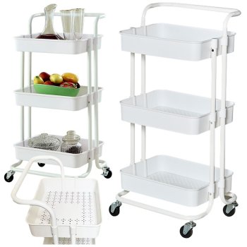 3-Tier Rolling Utility Cart, Mobile Storage Shelf on Wheels, white