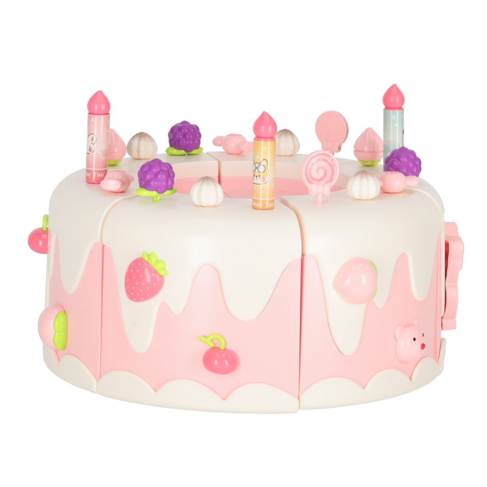Interactive Two-Tier Birthday Cake Toy with Lights and Music, 16 pcs, Pink (0)