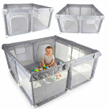 Foldable Baby Playpen 120x120cm, Large Play Yard for Toddlers and Infants, Grey