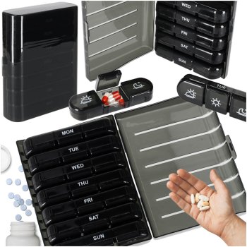 Weekly Pill Organizer and Medicine Container for Tablets, Black