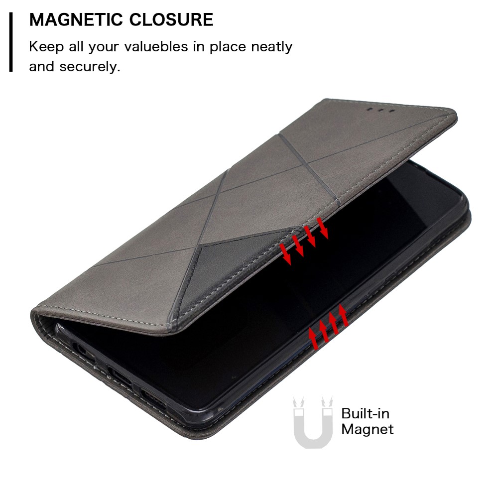 Huawei P30 (ELE-L09, ELE-L29) Geometric Pattern Leather Wallet Case Cover, Grey (0)