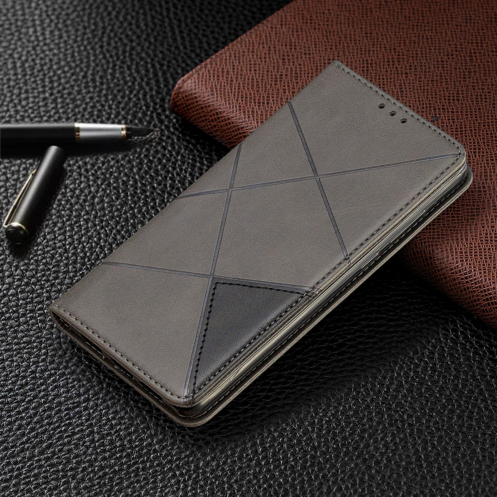 Huawei P30 (ELE-L09, ELE-L29) Geometric Pattern Leather Wallet Case Cover, Grey (2)
