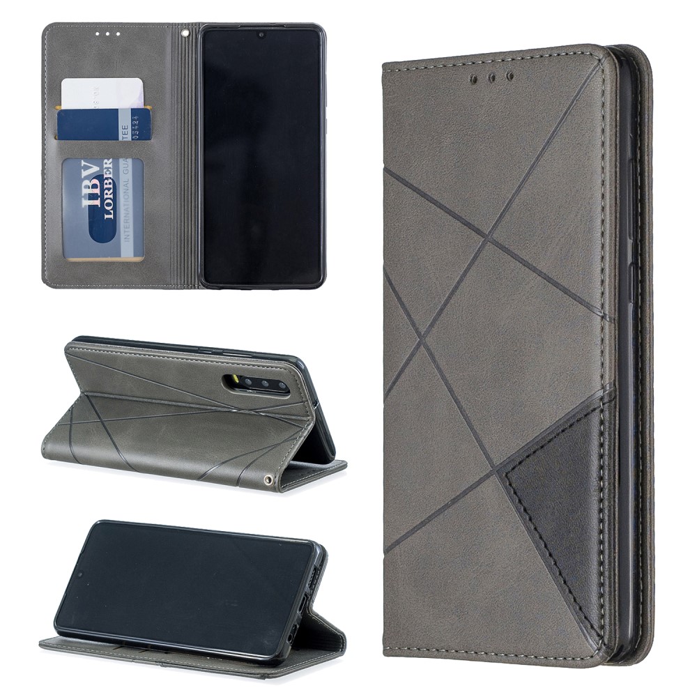 Huawei P30 (ELE-L09, ELE-L29) Geometric Pattern Leather Wallet Case Cover, Grey (3)