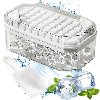Ice Cube Tray with Storage Bin, Scoop & Easy-Release Buttons, 50 Cubes