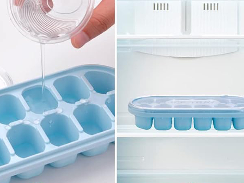 Easy Release Ice Cube Tray with Lid and Silicone Bottom, 12 Cubes (3)