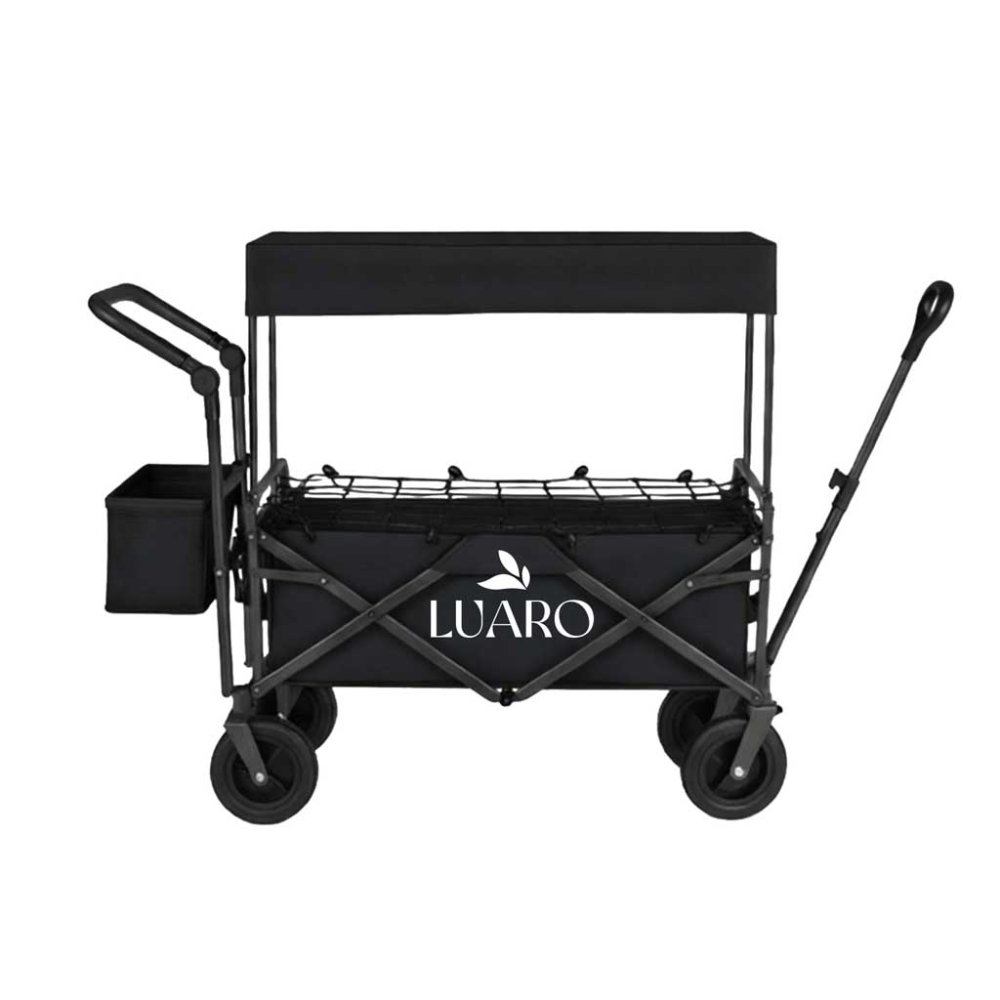 LUARO Folding Utility Beach Wagon with Canopy and Net, Black (3)