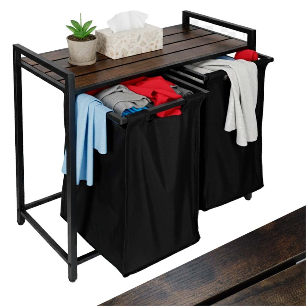 2-Compartment Laundry Hamper with Shelf 76L, Loft Industrial Style (0)