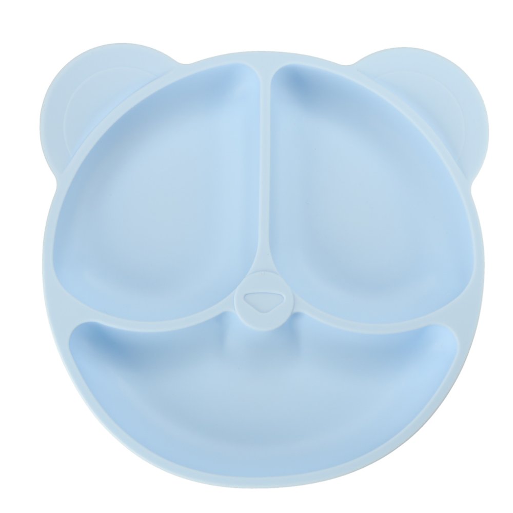 Silicone Baby Feeding Set with Bear Plate and Bib, 4-Piece, Blue (1)