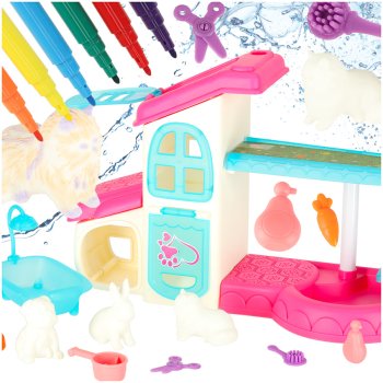 Pet Spa Playset with 3 Colorable Animal Figures & Accessories, 26 Pieces