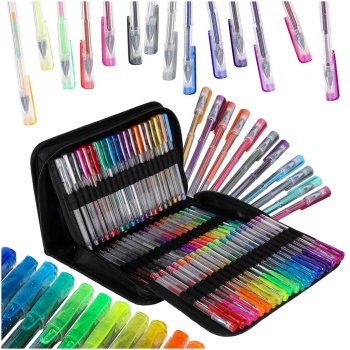 Colored Gel Pens Set 100 Colors with 100 Refills in Organizer Case for Adult Coloring
