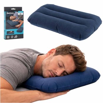 BESTWAY 67121 inflatable velour travel pillow, dark blue