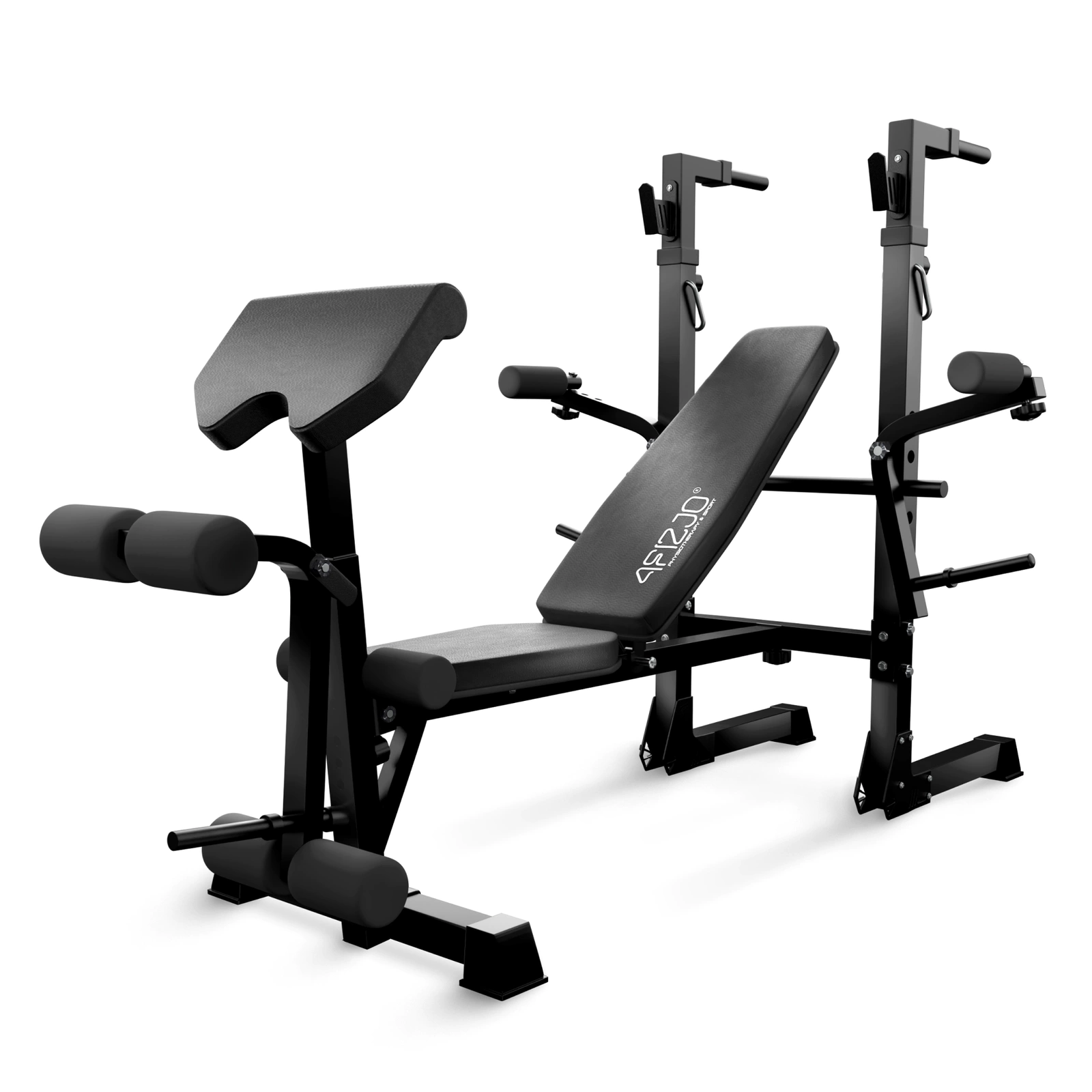 Adjustable Weight Bench ULTRA 4FIZJO with Barbell Rack and Leg Extension, Black