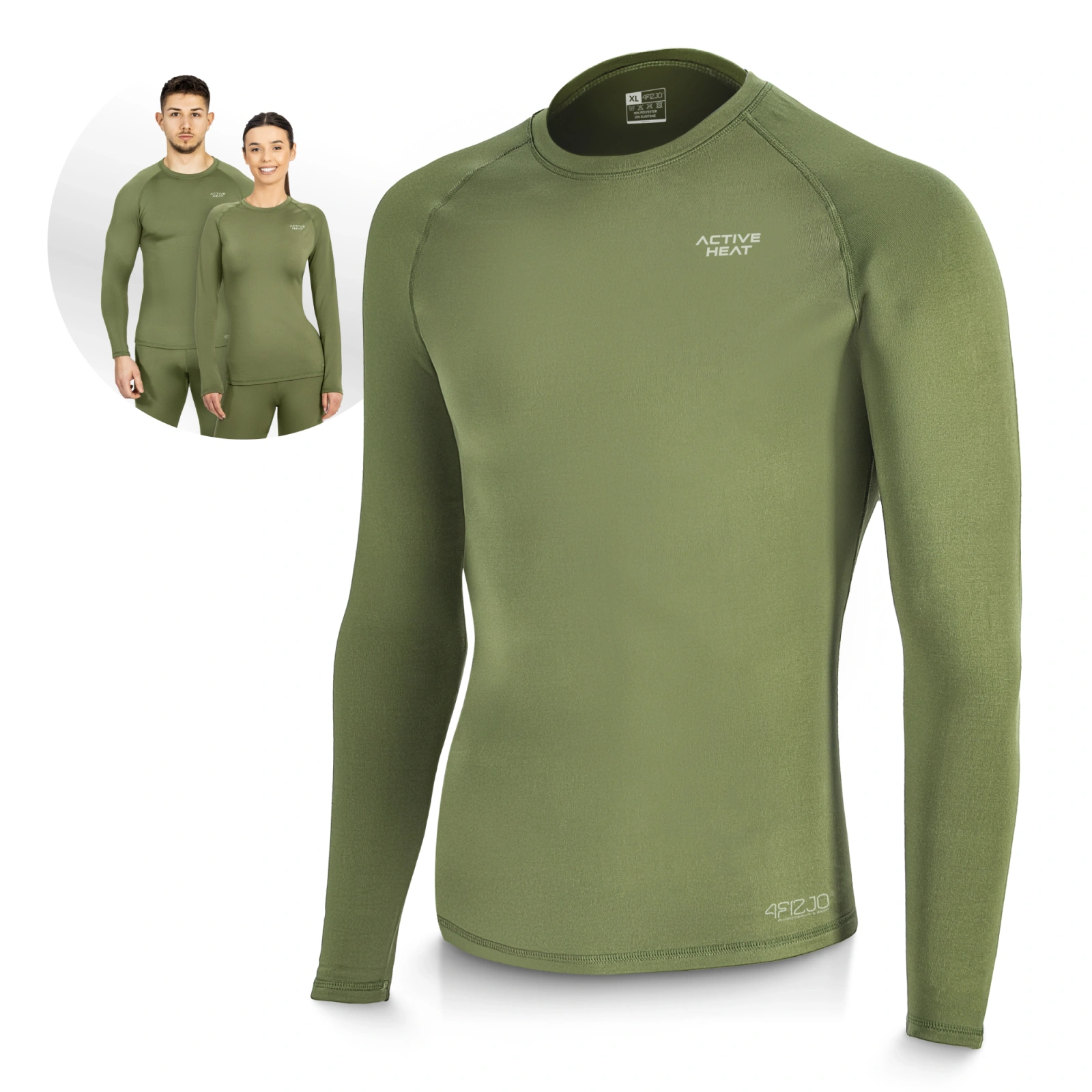 Unisex Long Sleeve Thermal Base Layer Shirt 4FIZJO, Size XL, Green