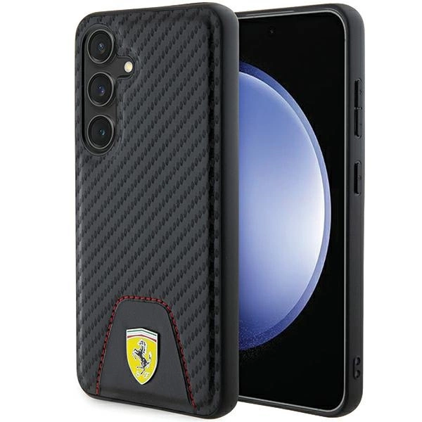 Samsung Galaxy S24 (SM-S921) Ferrari Carbon Stitched Bottom Case Cover, Black