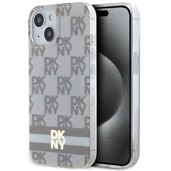 Apple iPhone 14 6.1'' DKNY IML Checkered Mono Pattern Printed Stripes MagSafe Case Cover, Beige