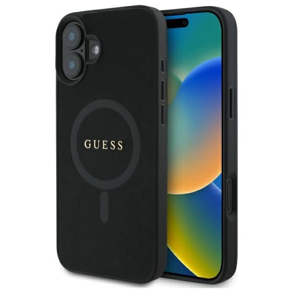 Guess GUHMP16SPSAHMCK iPhone 16 6.1" black/black hardcase Saffiano Classic Logo MagSafe