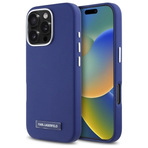 Apple iPhone 16 Pro 6.3'' Karl Lagerfeld FW Metal Plate MagSafe Case Cover, Blue