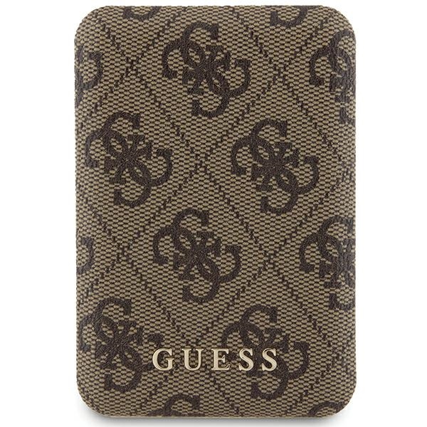 Guess Powerbank inductive 15W GUPB5FP4EMGW 5000mAh brown/brown 4G Leather Metal Logo MagSafe
