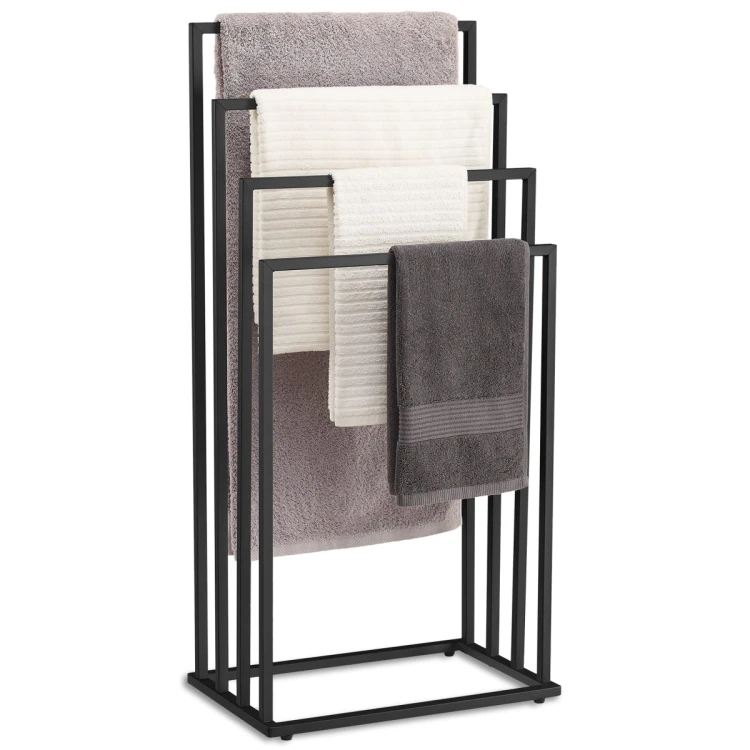 Freestanding Towel Rack with 4 Tiers, Black