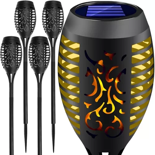 Solar Garden Torch Lights with Flickering Flame, Set of 4 23560