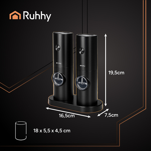 Electric Salt and Pepper Grinders with Adjustable Coarseness and LED, 2-pack, Black (0)