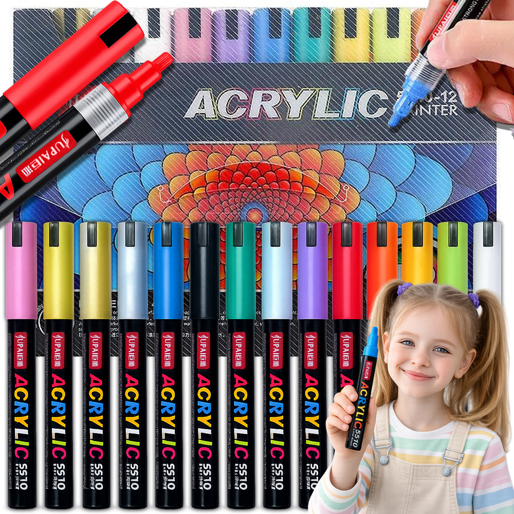 Acrylic Paint Pens Set Waterproof Markers for Rock Painting and Crafts, 12 Colors