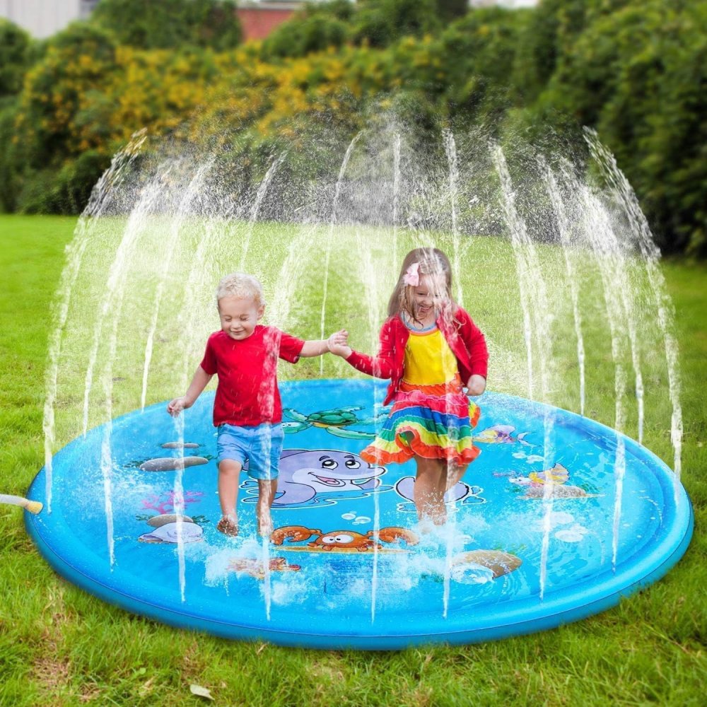 Kids Inflatable Wading Pool with Fountain, Splash Play Mat, 170 cm (1)
