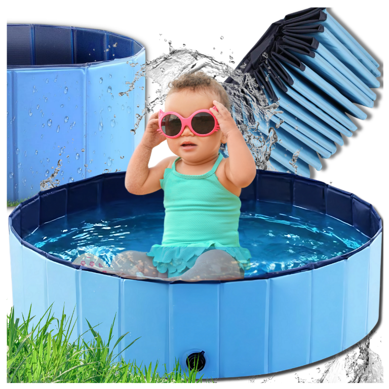 Foldable Pool for Dogs and Kids 80 x 30 cm, Portable Outdoor Pet Pool, Blue