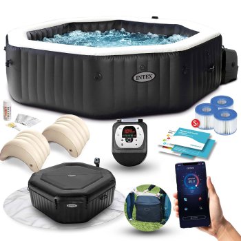 Inflatable SPA hot tub with hydromassage for 6 people, 218x71 cm, premium accessories, INTEX 28462, black