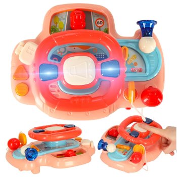 Interactive Musical Steering Wheel Toy for Strollers with Lights and Sounds, Pink