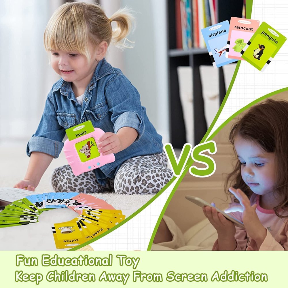 Educational cards for reading and learning English words + card reader, 112 pcs, pink (1)