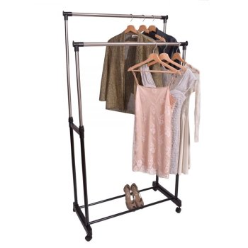 Double Adjustable Telescopic Clothes Rack Hanger on Wheels