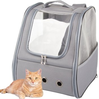 Ventilated Pet Carrier Backpack for Cats and Small Dogs with Window, Grey
