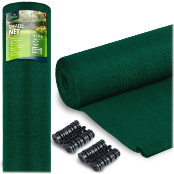 Plonos Premium Green UV Protection Garden Shade Net 1.5x25m 140g/m² + 50 Clips